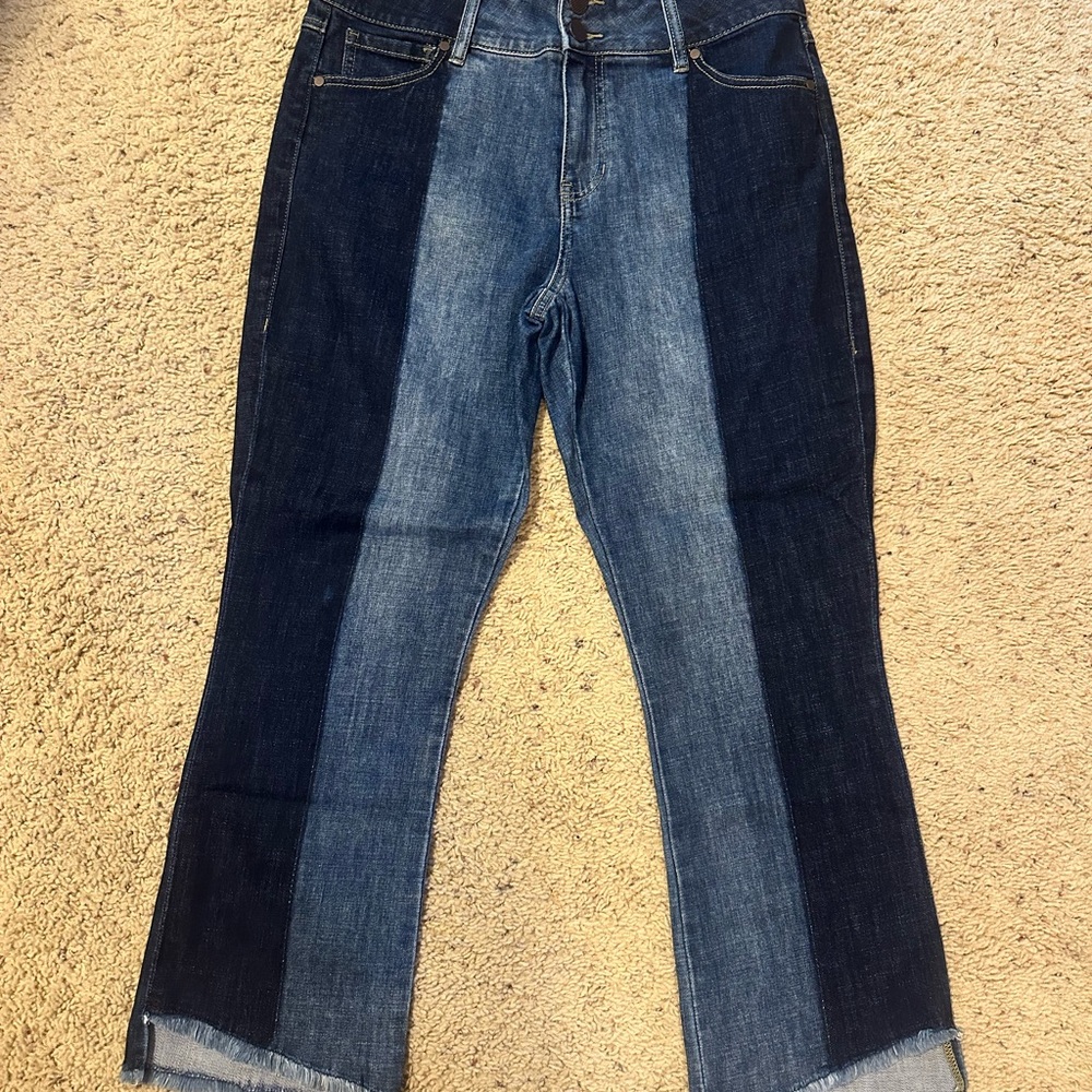 CAbi High-Low Two-Tone Crop Jeans